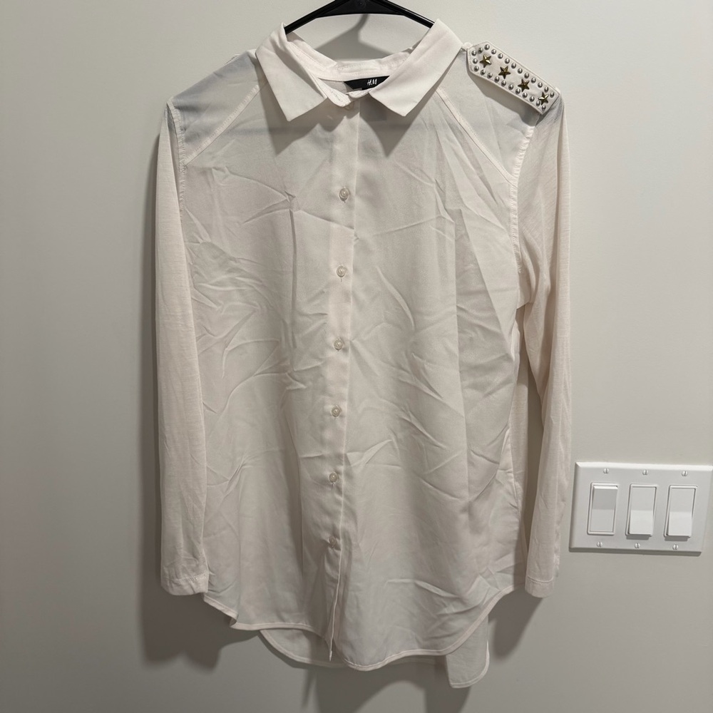 H&M Cream Blouse with Embellished Shoulder